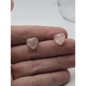 Natural Rose Quartz Heart Earrings 14K Gold Posts